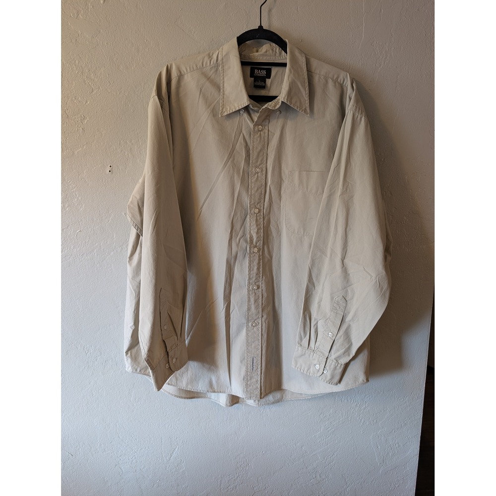 G.H. Bass & Co Men's Khaki Long Sleeve Button Down Shirt 100% Cotton sz L
